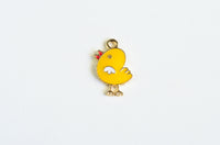 Chick Charms, Yellow Enamel Baby Bird Pendant, Gold Toned, 20mm x 12mm - 4 pieces (1327)