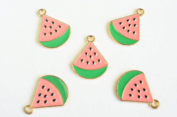 Watermelon Charm, Pink Enamel Fruit Pendants, 23mm x 18mm - 4 pieces (1331)