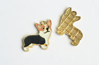 Dog Charms, Enamel Corgi Pendants, Gold Tone Tri-Color, 24mm x 23mm - 4 pieces (1337)
