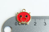 Pig Charms, Red Enamel, Gold Tone, 18mm x 16mm - 4 pieces (1288)