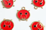 Pig Charms, Red Enamel, Gold Tone, 18mm x 16mm - 4 pieces (1288)