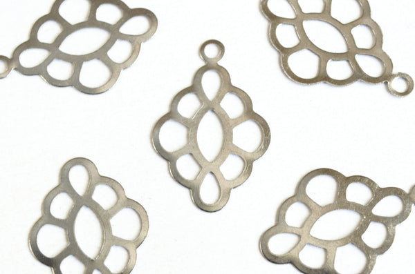 Abstract Flower Charm, Thin Stainless Steel, 23mm x 15mm - 6 pieces (1291)