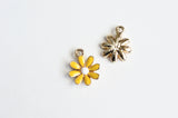 Yellow Flower Charms, Enamel On Gold Toned Metal, 18mm x 14mm - 4 pieces (1306)