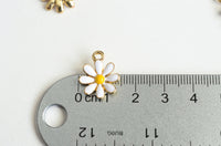 White Flower Charms, Enamel On Gold Toned Metal, 18mm x 14mm - 4 pieces (1307)