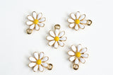 White Flower Charms, Enamel On Gold Toned Metal, 18mm x 14mm - 4 pieces (1307)