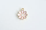 Pink Flower Charms, Enamel On Gold Toned Metal, 19mm x 15mm - 4 pieces (1308)