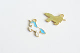 Unicorn Charms, Blue and White Enamel, Gold Toned Fantasy Pendants, 16mm x 20mm - 5 pieces (1320)