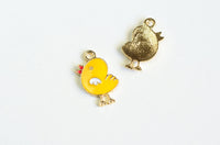 Chick Charms, Yellow Enamel Baby Bird Pendant, Gold Toned, 20mm x 12mm - 4 pieces (1327)