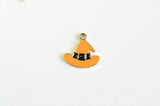 Witch Hat Charm, Orange Enamel Hat With Buckle, Gold Tone, 17mm x 17mm - 4 pieces (1329)