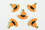 Witch Hat Charm, Orange Enamel Hat With Buckle, Gold Tone, 17mm x 17mm - 4 pieces (1329)