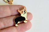 Dog Charms, Enamel Corgi Pendants, Gold Tone Tri-Color, 24mm x 23mm - 4 pieces (1337)