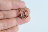 Sleeping Crescent Moon Charm, Gold Tone, Grey Enamel Star, 19mm x 15mm - 5 pieces (1349)