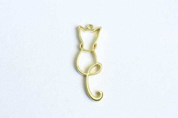 Cat Bezel Charms, Gold Toned, 40mm x 13mm - 4 pieces (1351)