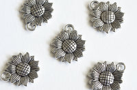 Sunflower Charms, Silver Tone Flower Jewelry And Craft Supplies, 18mm x 15mm - 10 pieces (1400)