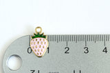 Strawberry Charm, Pink Enamel Fruit Pendant, 17mm x 10mm - 5 pieces (1401)