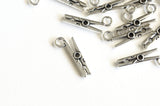 Tiny Clothespin Charms, Silver Tone Clothing Pins, 19mm x 7mm - 10 pieces (1404)