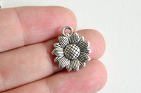 Sunflower Charms, Silver Tone Flower Jewelry And Craft Supplies, 18mm x 15mm - 10 pieces (1400)