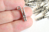 Tiny Clothespin Charms, Silver Tone Clothing Pins, 19mm x 7mm - 10 pieces (1404)