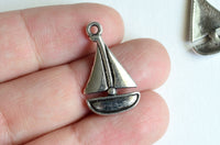 Sail Boat Charms, Silver Toned, 23mm x 13mm – 10 pieces (1412)