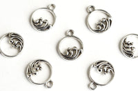 Ocean Waves Charms, Silver Tone Small Round Pendants, 11mm - 10 pieces (1442)