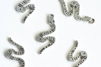 Snake Charms, Silver Toned Patterned Snake Pendants, 26mm x 11mm - 10 pieces (1418)