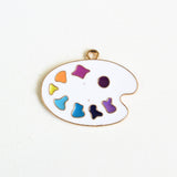 Paint Palette Charms, Enamel Artist Pendants, Gold Tone, 23mm x 28mm - 4 pieces (1449)