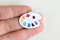 Paint Palette Charms, Enamel Artist Pendants, Gold Tone, 23mm x 28mm - 4 pieces (1449)