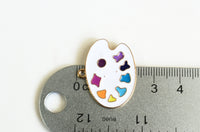 Paint Palette Charms, Enamel Artist Pendants, Gold Tone, 23mm x 28mm - 4 pieces (1449)