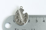 Paint Palette Pendants, Silver Tone Artist Charms, 27mm x 19mm - 10 pieces (1424)