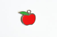 Enamel Apple Charms, Silver Tone Fruit Pendants, 24mm x 22mm - 4 pieces (1451)