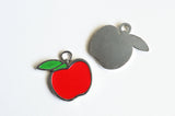 Enamel Apple Charms, Silver Tone Fruit Pendants, 24mm x 22mm - 4 pieces (1451)