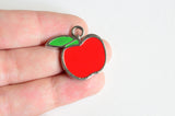Enamel Apple Charms, Silver Tone Fruit Pendants, 24mm x 22mm - 4 pieces (1451)