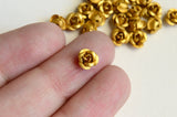 Tiny Gold Aluminum Rose Beads,  Metal Flower Cabochons, 6mm x 4mm - 30 pieces (1470)
