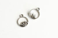 Ocean Waves Charms, Silver Tone Small Round Pendants, 11mm - 10 pieces (1442)