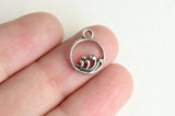 Ocean Waves Charms, Silver Tone Small Round Pendants, 11mm - 10 pieces (1442)