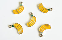 Banana Charms, Yellow Enamel, Silver Toned Metal, 19mm x 10mm - 5 pieces (1447)