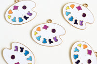 Paint Palette Charms, Enamel Artist Pendants, Gold Tone, 23mm x 28mm - 4 pieces (1449)