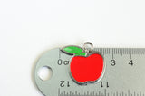 Enamel Apple Charms, Silver Tone Fruit Pendants, 24mm x 22mm - 4 pieces (1451)