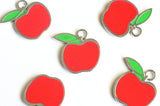 Enamel Apple Charms, Silver Tone Fruit Pendants, 24mm x 22mm - 4 pieces (1451)