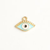 Light Blue Evil Eye Charms, Gold Tone 12mm x 16mm - 5 pieces (1458)