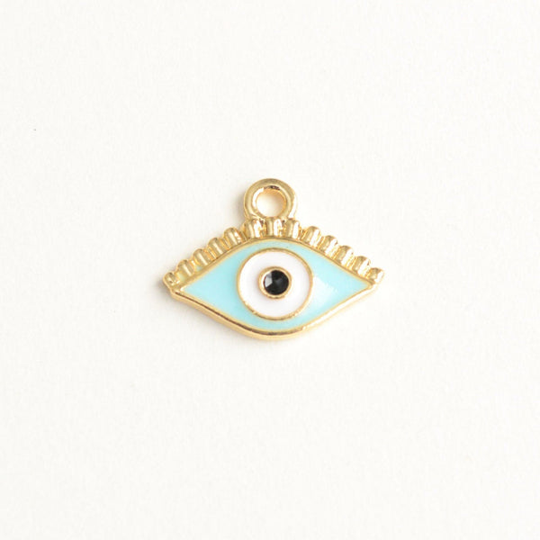 Light Blue Evil Eye Charms, Gold Tone 12mm x 16mm - 5 pieces (1458)