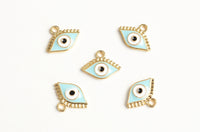 Light Blue Evil Eye Charms, Gold Tone 12mm x 16mm - 5 pieces (1458)