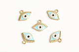 Light Blue Evil Eye Charms, Gold Tone 12mm x 16mm - 5 pieces (1458)