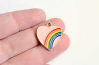 Heart Rainbow Charm, Pink Enamel Love Pendant, 20mm x 18mm - 4 pieces (1477)