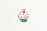 Cupcake Charms, Cherry Topped Desert, Pink and Teal Enamel, 22mm x 17mm - 5 pieces (1482)