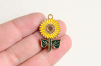 Sunflower Charms, Yellow Enamel Flower Pendants, 28mm x 16mm - 4 pieces (1493)