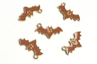 Brown Bat Charms, Gold Toned, 14mm x 23mm - 4 pieces (1473)