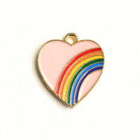 Heart Rainbow Charm, Pink Enamel Love Pendant, 20mm x 18mm - 4 pieces (1477)