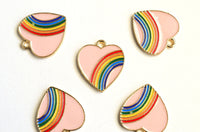Heart Rainbow Charm, Pink Enamel Love Pendant, 20mm x 18mm - 4 pieces (1477)