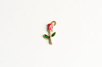 Red Rose Bud Charm, Enamel Flower Pendant, 17mm x 9mm - 5 pieces (1488)